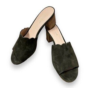 Kate Spade Warren Scalloped Heeled Mules Olive Green Women’s Size 8